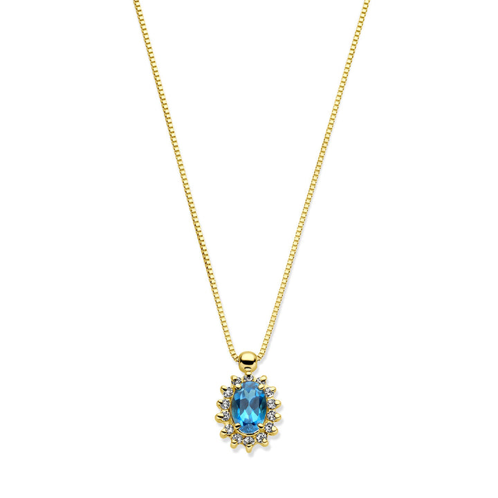 14k Geelgouden collier met London Blue topaas en diamant