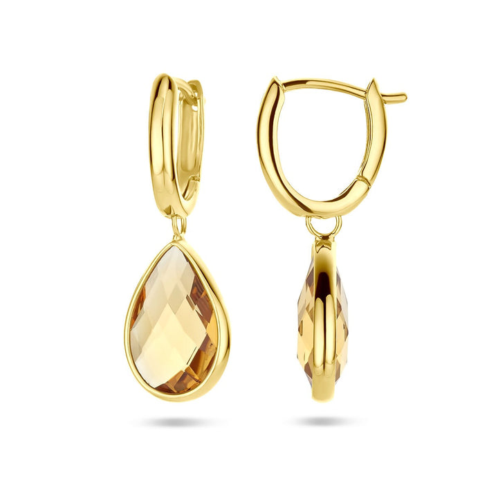 Gouden oorhangers met citrien – 14k, druppelvormig