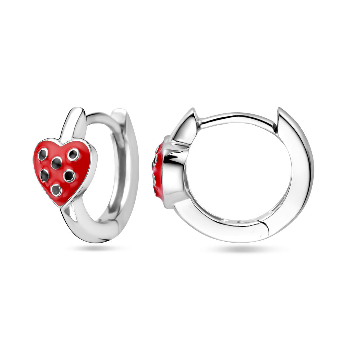 drop earrings heart red and black enamel silver rhodium plated