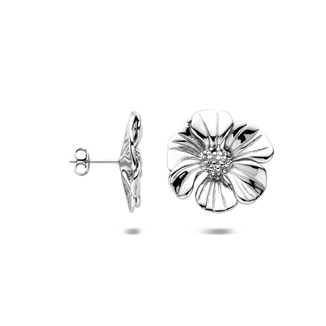 Stalen oorknopjes bloemvormig – zilverkleurige dames oorbellen 26 mm