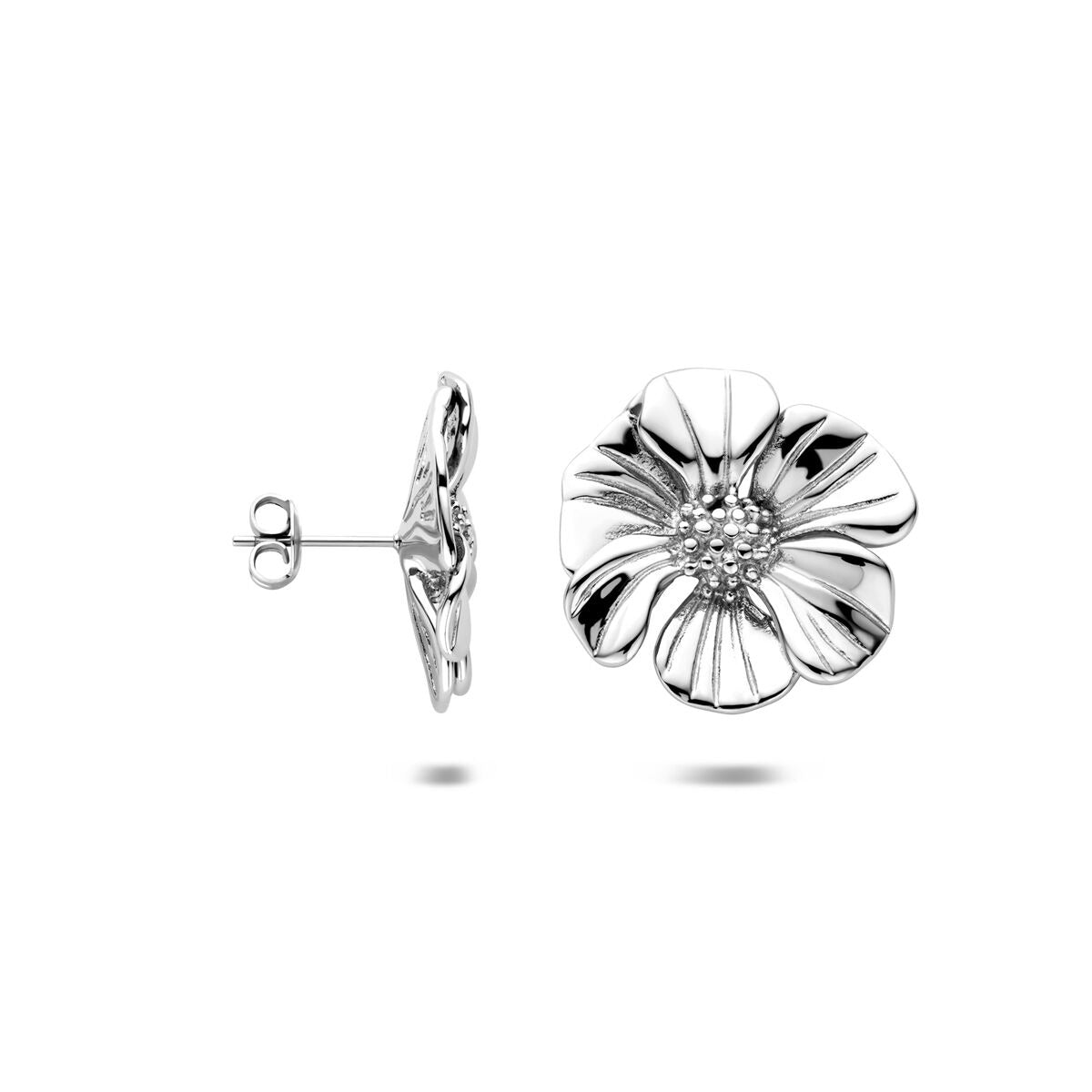 Stalen oorknopjes bloemvormig – zilverkleurige dames oorbellen 26 mm
