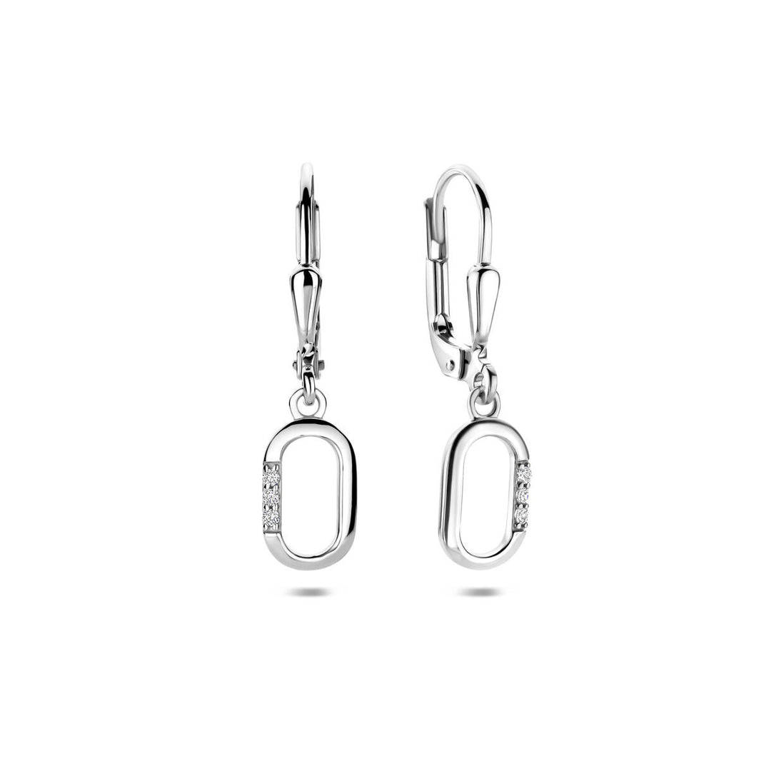 Zilveren oorhangers met zirkonia – gerhodineerd entourage ontwerp 25 mm