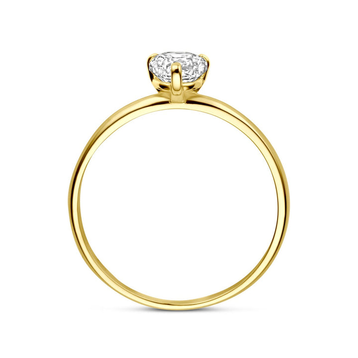 14k geelgouden damesring met solitaire zirkonia – briljant geslepen
