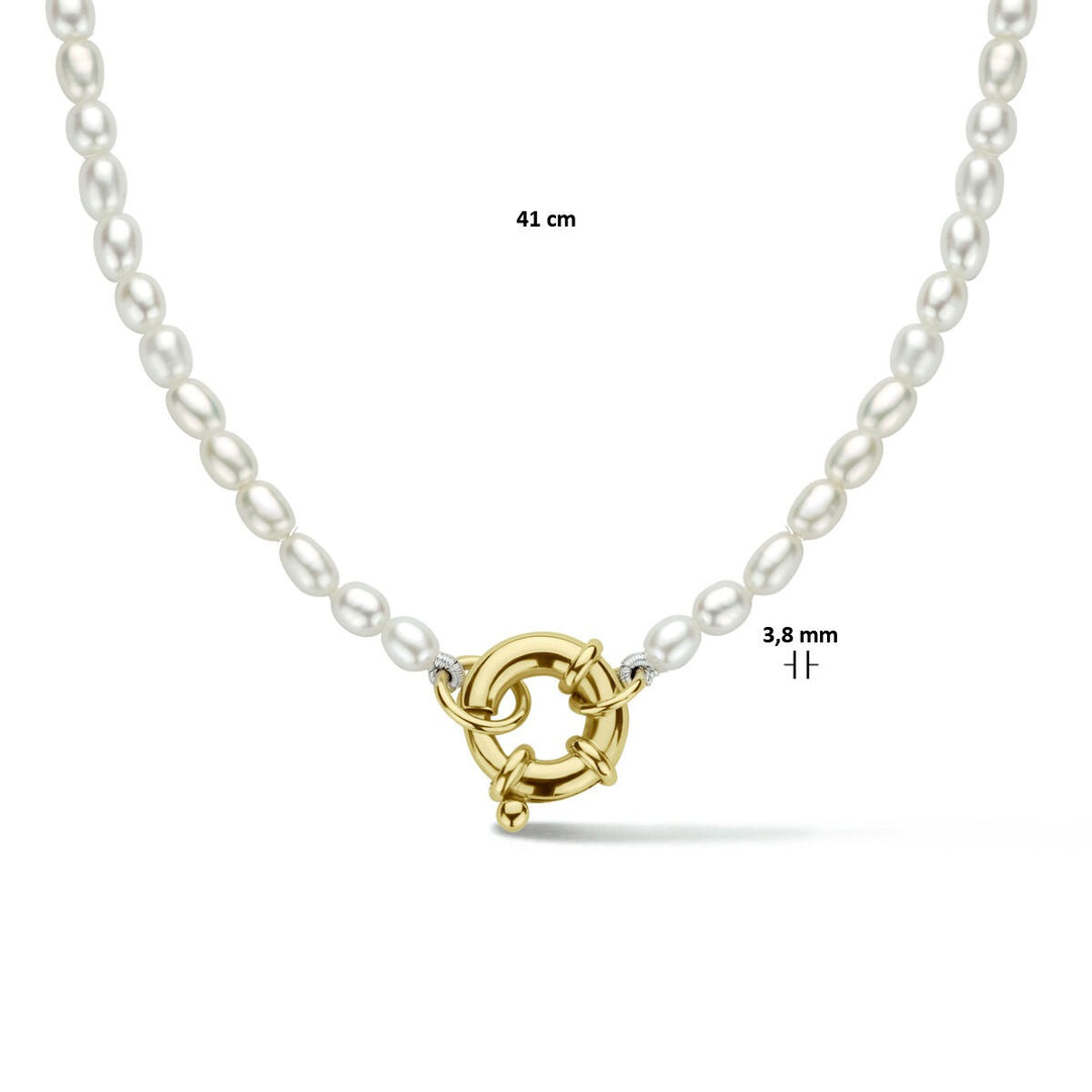 pearl necklace 3.8 mm 41 cm with large spring clasp 3 micron silver gold plated (yellow)
