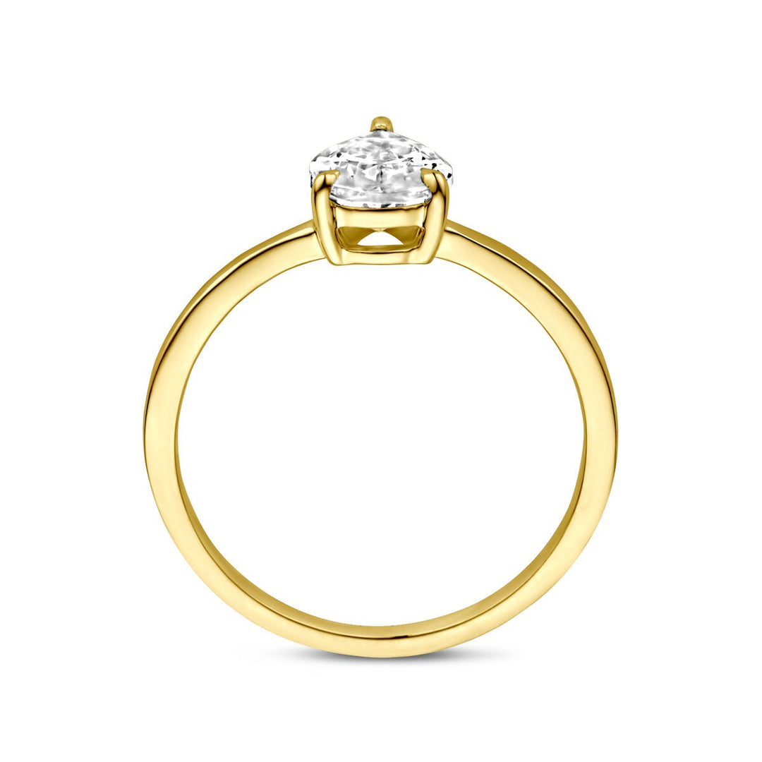 14k Geelgouden ring met peervormige zirkonia 8x6mm
