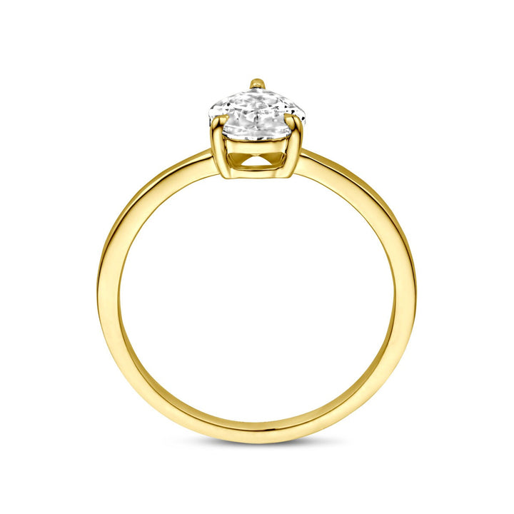 14k Geelgouden ring met peervormige zirkonia 8x6mm