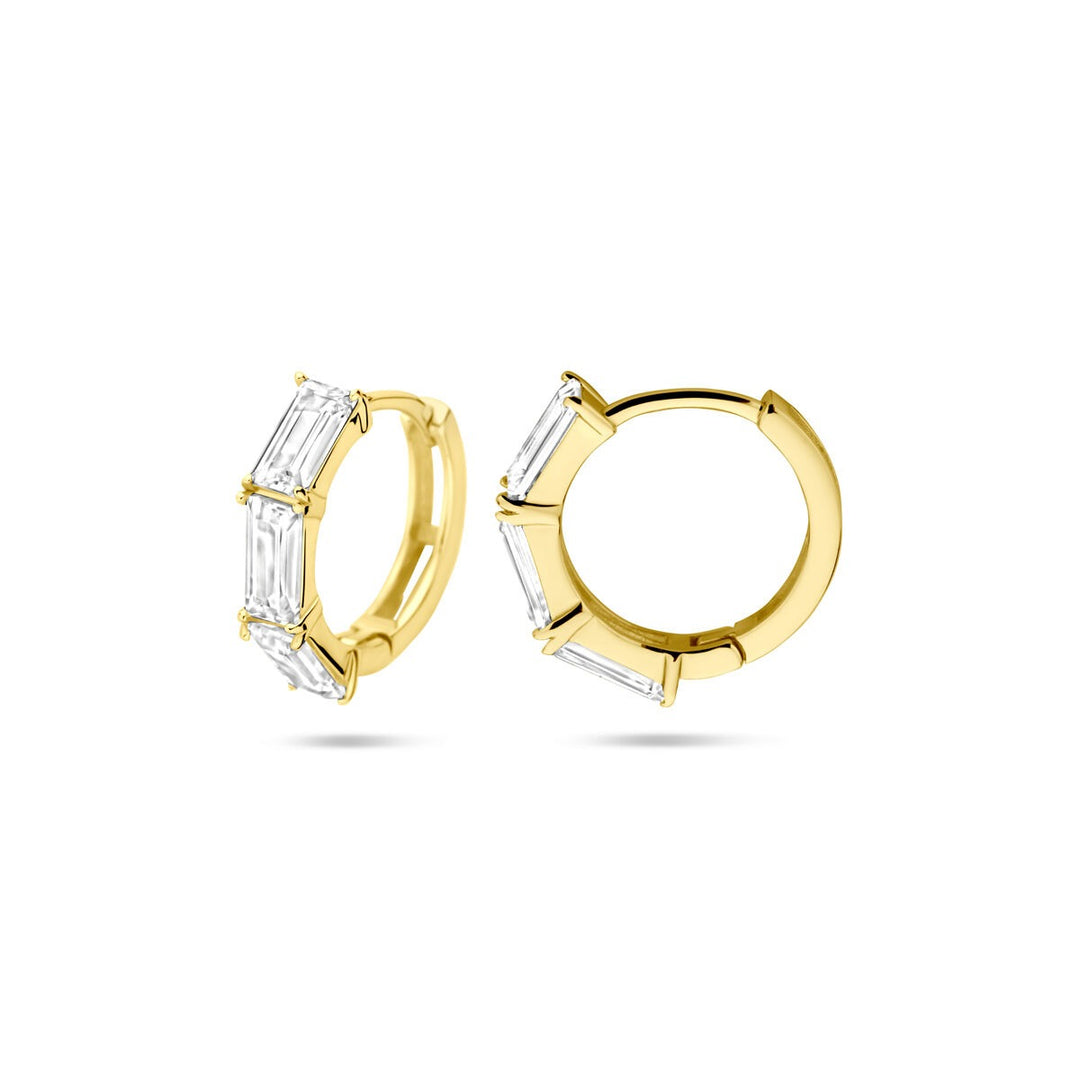 Vergulde zilveren klapoorringen met baguette zirkonia – Ø15.5 mm