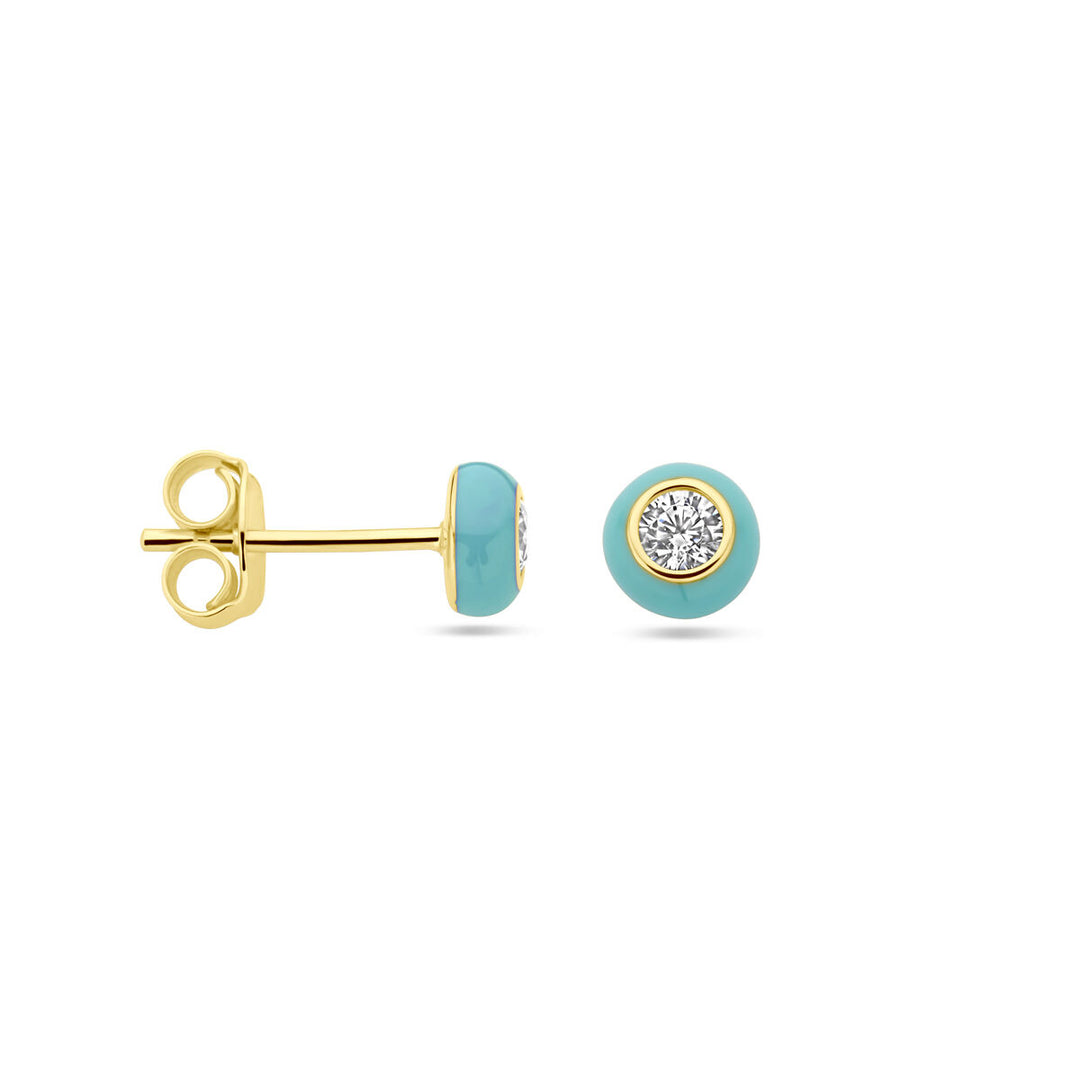 ear studs turquoise enamel and zirconia 1 micron silver gold plated (yellow)