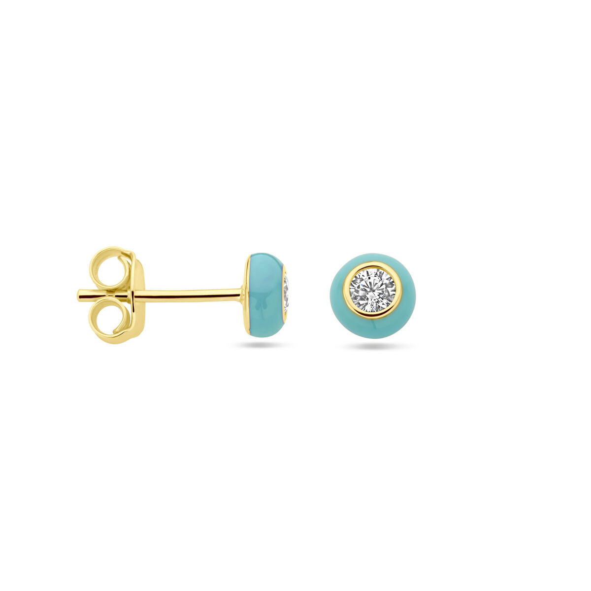 Vergulde zilveren oorknopjes met turquoise emaille en zirkonia