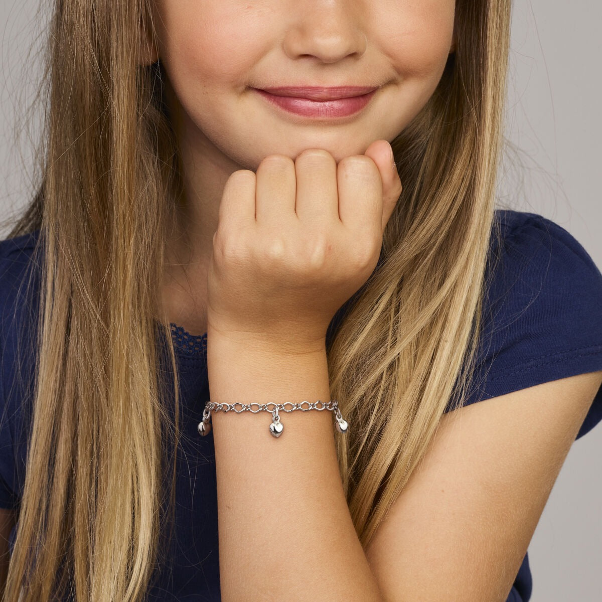 Gerhodineerd 925 zilveren kinderarmband met hartjes