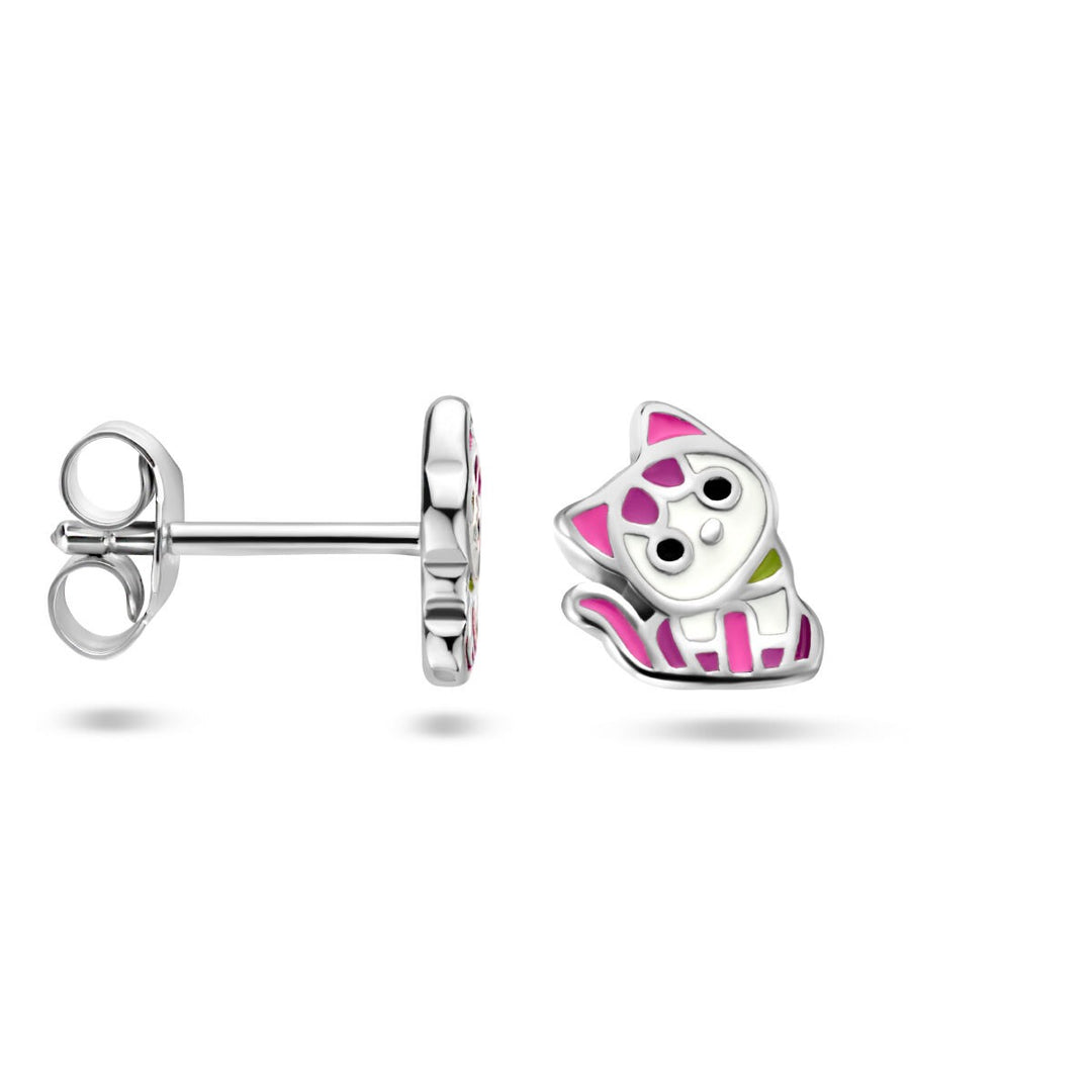 Katzen-Ohrstecker, Silber rhodiniert