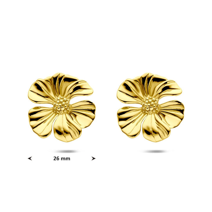 Stalen oorknoppen bloem geel dames 26 mm
