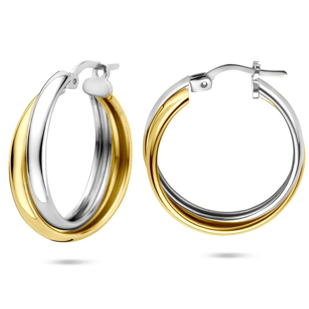 Bicolor zilveren oorringen – verguld en gerhodineerd 925 zilver, 23.5x6 mm