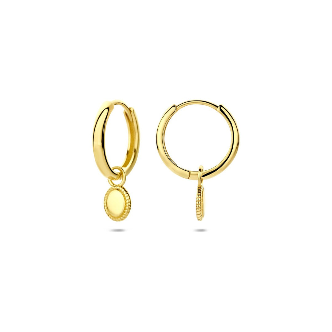 14k Geelgouden klapoorringen met hanger – tijdloze elegantie in beweging