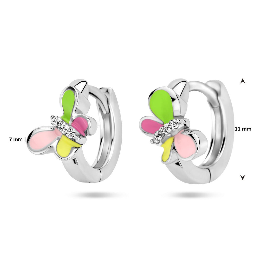 Zilveren kinder oorringen – met vlinder en zirkonia, gerhodineerd 925 zilver