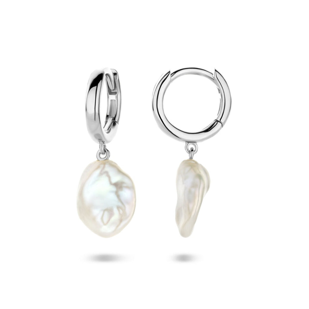 Zilveren klapoorringen met barok parel – gerhodineerd 925 zilver, 24 mm