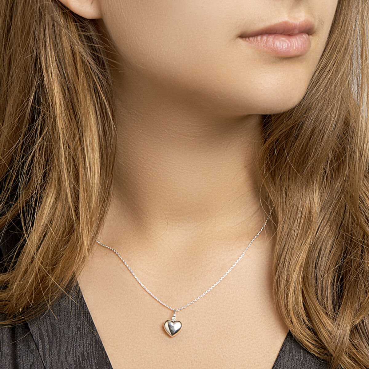 necklace heart 41 + 4 cm silver white
