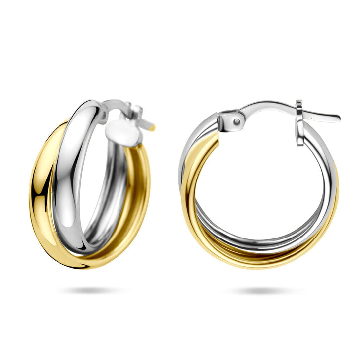 Bicolor zilveren oorringen – verguld en gerhodineerd 925 zilver, 19.5x6.5 mm