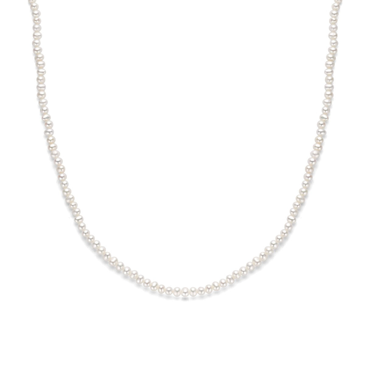 Gerhodineerd zilveren collier met kleine parels en verfijnde details.
