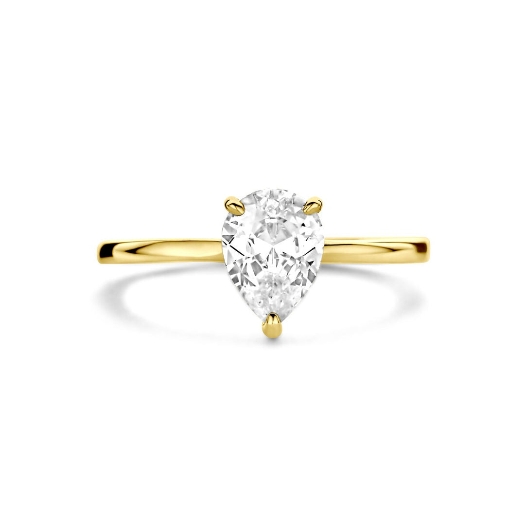 14k Geelgouden ring met peervormige zirkonia 8x6mm