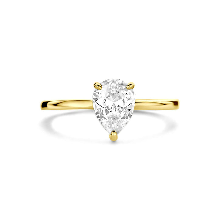 14k Geelgouden ring met peervormige zirkonia 8x6mm
