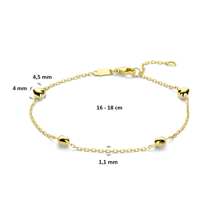 armband hartjes 16 - 18 cm 14K geelgoud