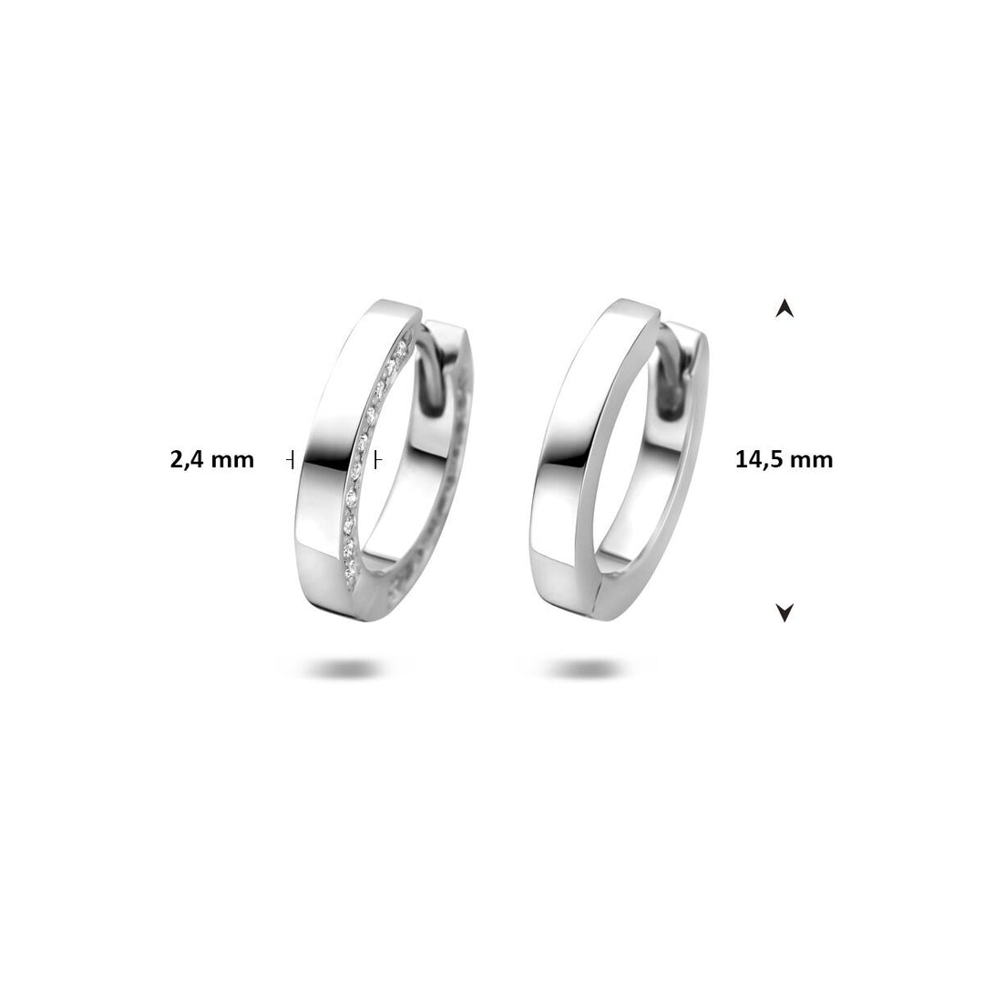 Zilveren dames klapoorringen met zirkonia – gerhodineerd 925 zilver 14,5 mm
