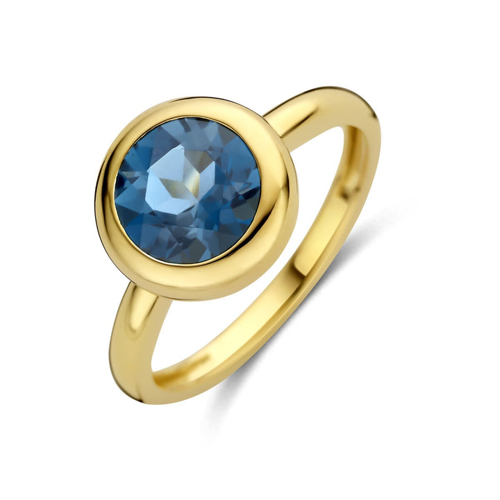 Gouden dames ring met London Blue topaas – 14k geelgoud