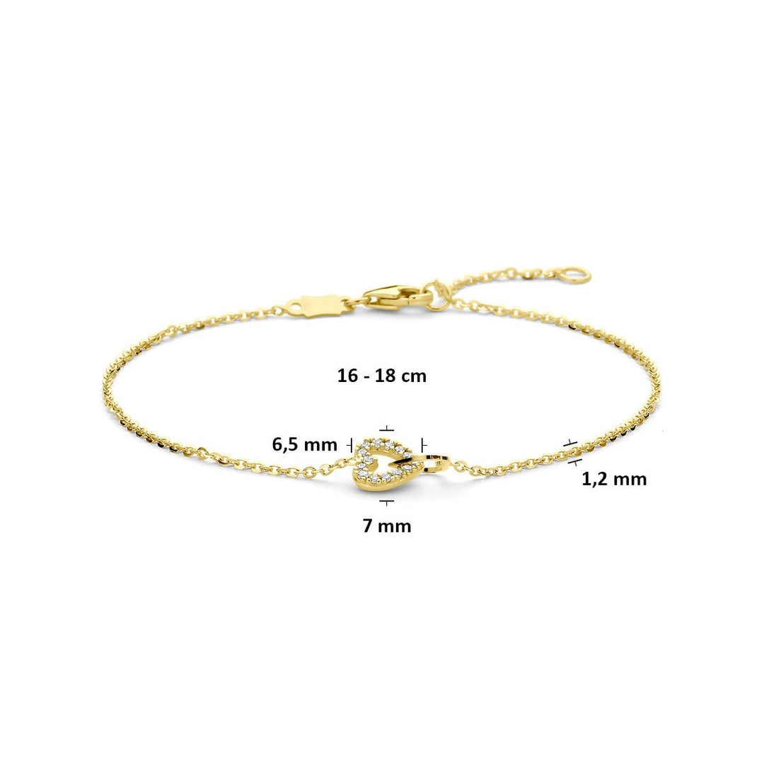 14k geelgouden hartjes armband met zirkonia