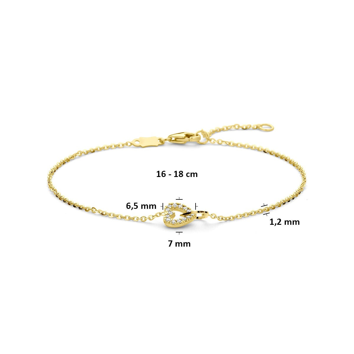 14k geelgouden hartjes armband met zirkonia