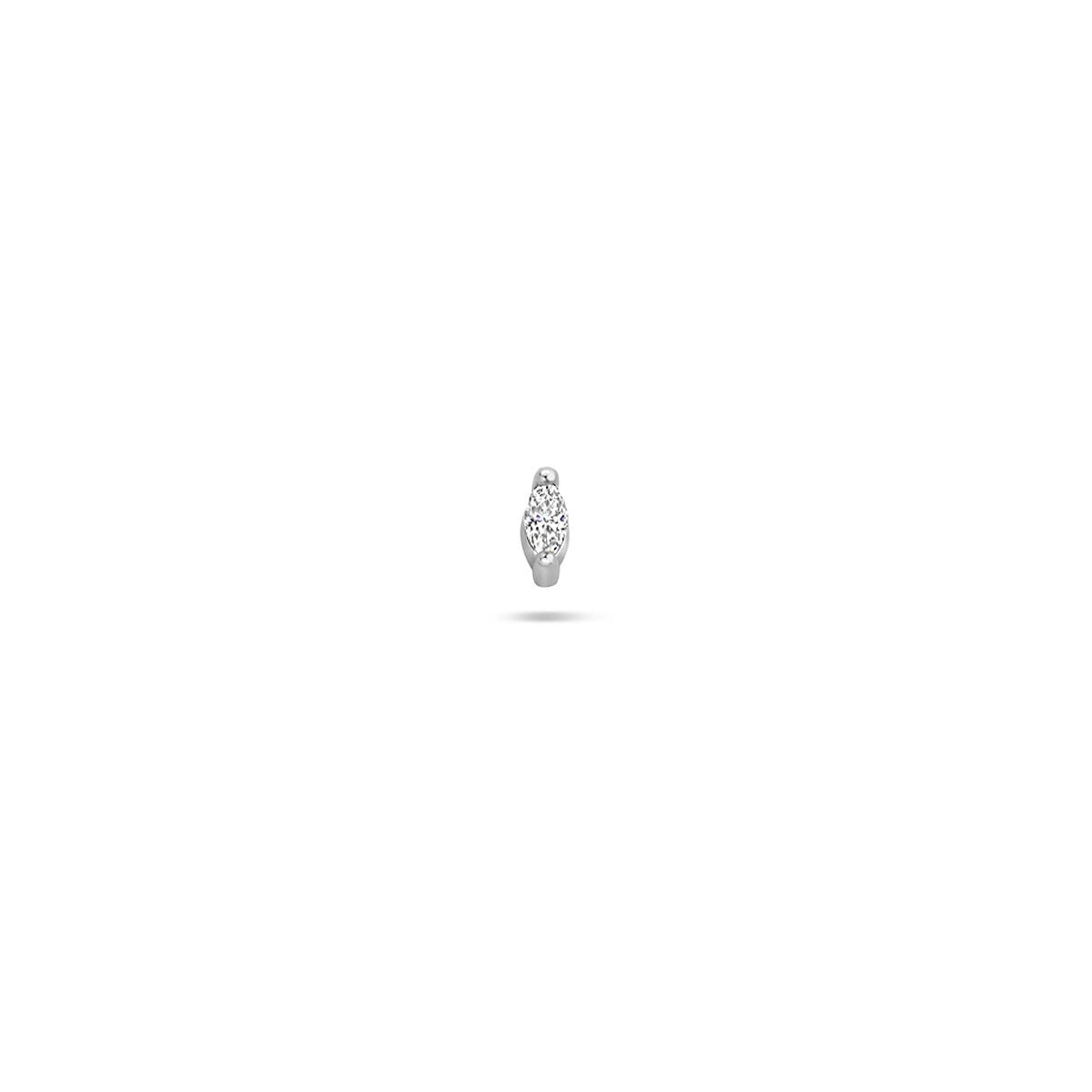 Gerhodineerde zilveren flat back piercing met een ovale, heldere zirkonia in het midden.