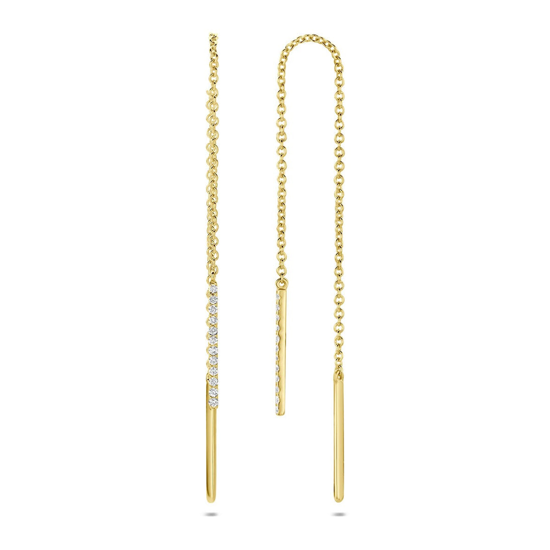 14k Geelgouden doortrekoorbellen met diamant