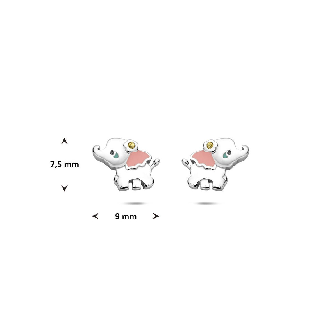 Zilveren kinder oorknoppen olifant met zirkonia – 925 gerhodineerd