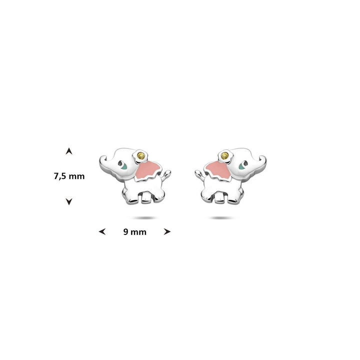 Zilveren kinder oorknoppen olifant met zirkonia – 925 gerhodineerd