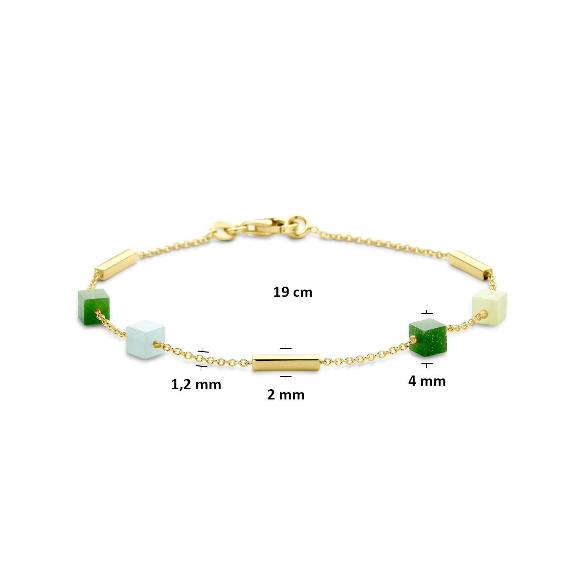 Gouden Armband 14k met Blauw en Groen Kwartsiet – Dames