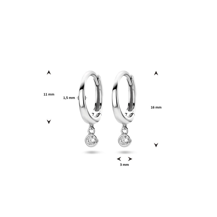 Zilveren klapoorringen met zirkonia – gerhodineerd 925 zilver, 16 mm hoog