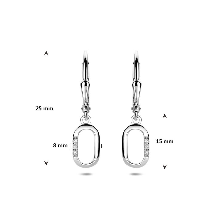 Zilveren oorhangers met zirkonia – gerhodineerd entourage ontwerp 25 mm