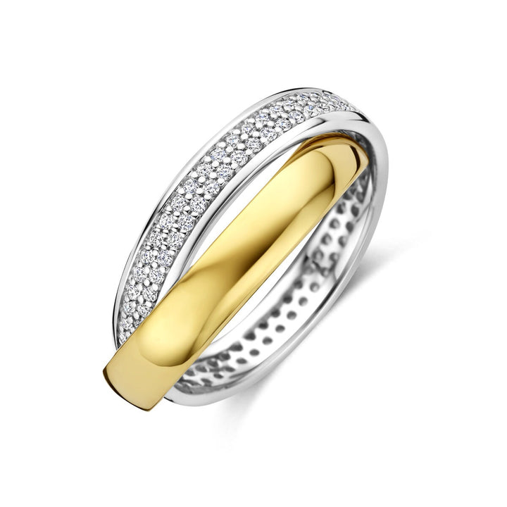 14k Bicolor geel- en witgouden ring met diamant