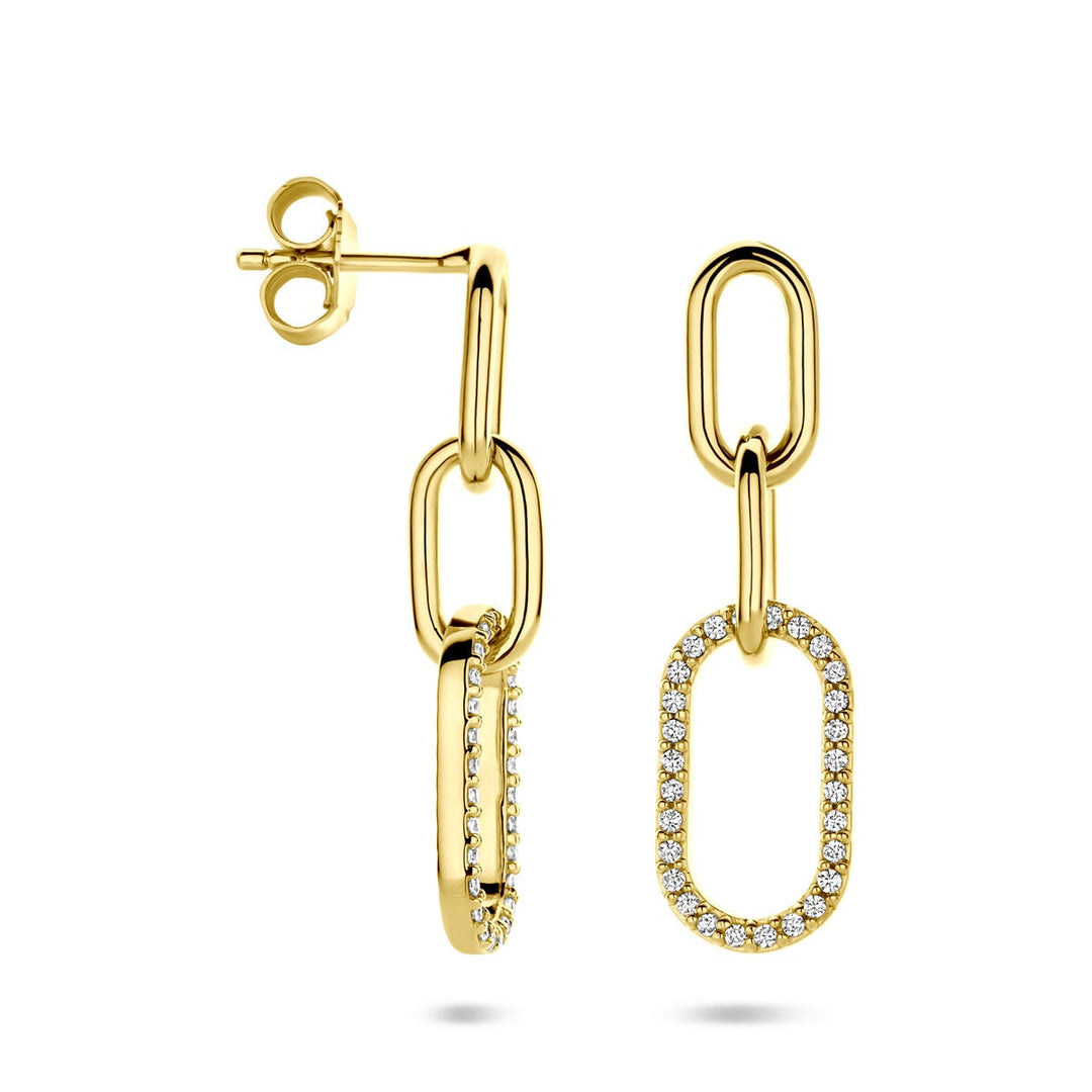 Verguld zilveren oorhangers met zirkonia – 925 zilver, 30 mm