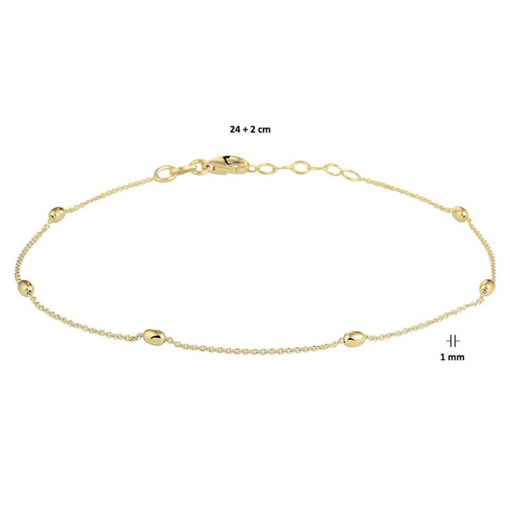 Verguld zilveren enkelbandje dames – geelgoud op 925 zilver met ovale bolletjes