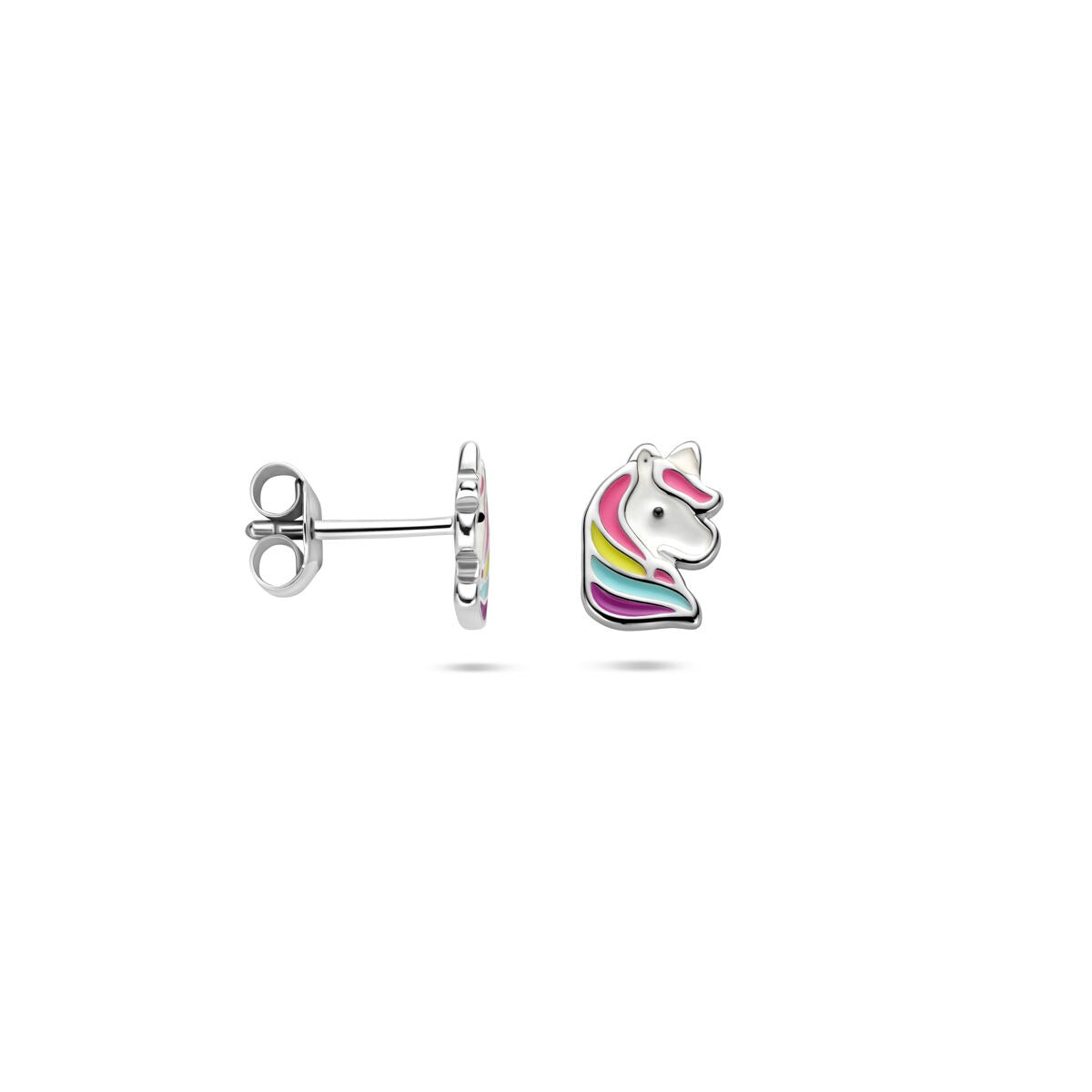 Zilveren kinderoorknoppen eenhoorn – gerhodineerd 925 zilver, 8x6 mm