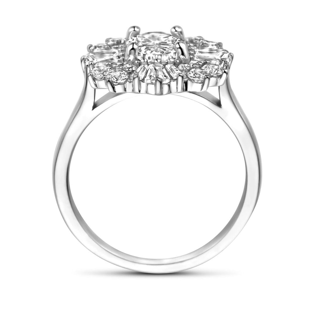 Zilveren damesring met ovale zirkonia – gerhodineerd 925 zilver, 14,5 mm breed