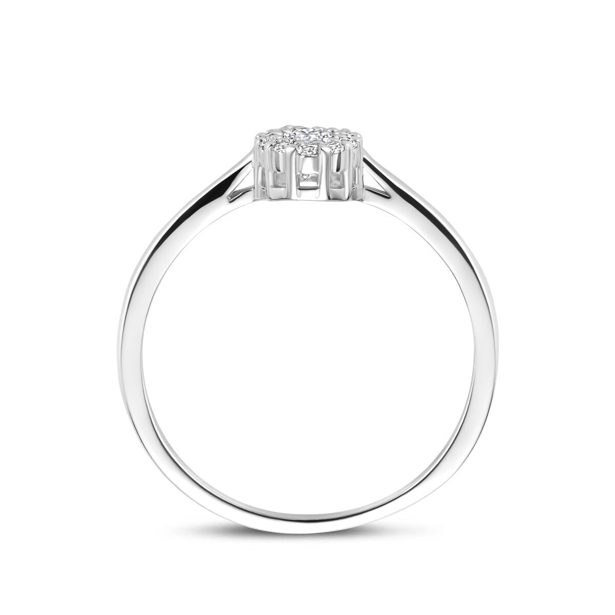 Zilveren dames ring met ovale zirkonia en entouragezetting