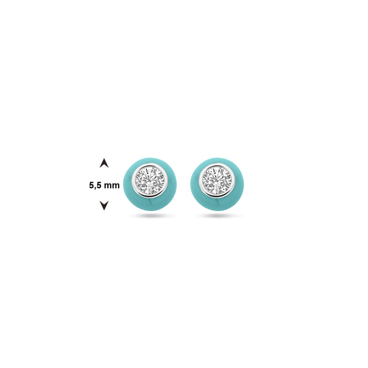 ear studs turquoise enamel and zirconia silver rhodium plated