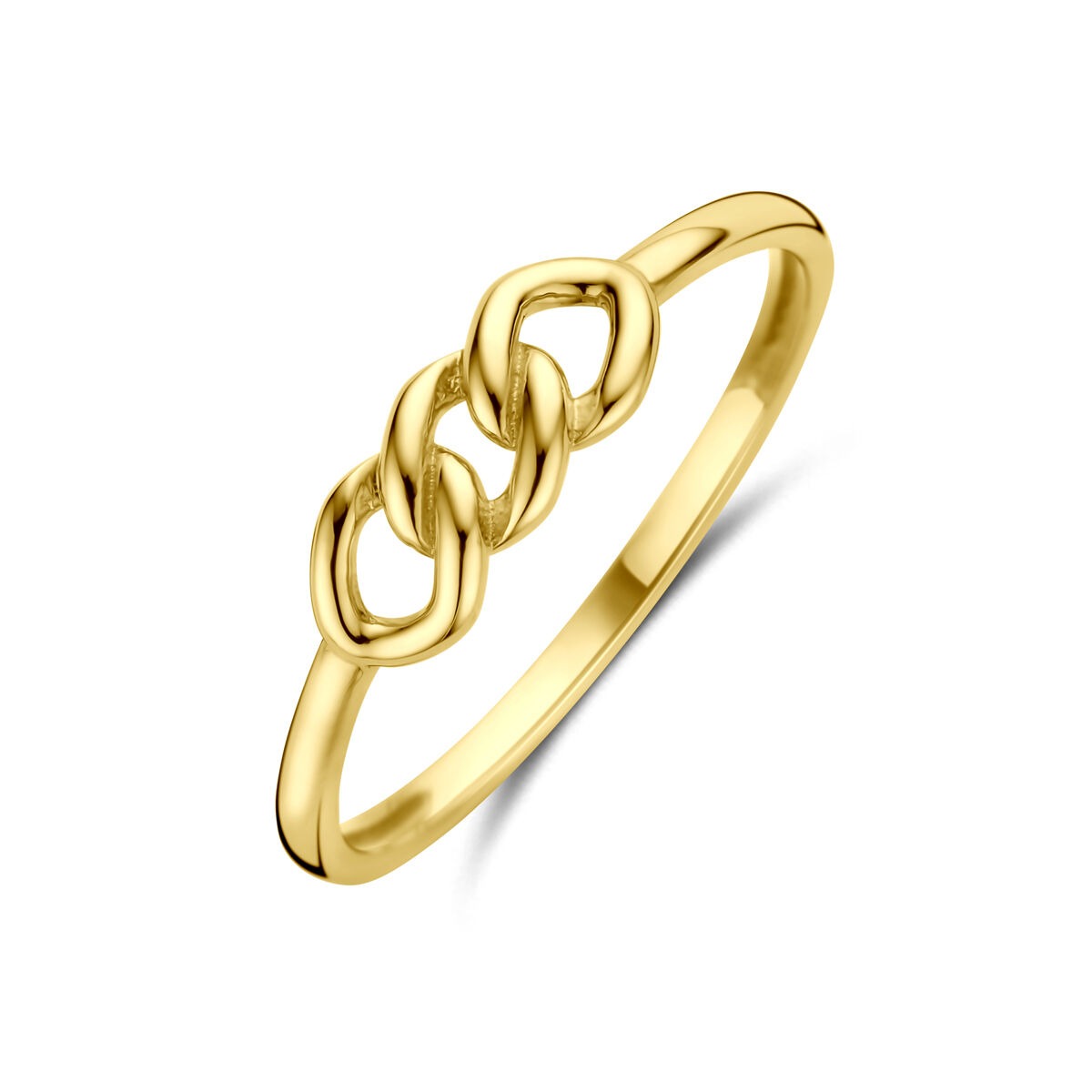 Gouden damesring van 14k geelgoud met een verfijnd, gevlochten ontwerp.