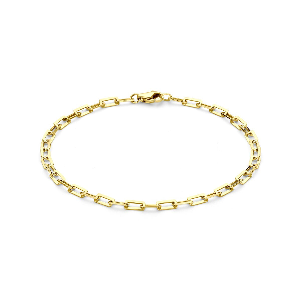 Gouden dames armband van 14k met anker schakels en een karabijnsluiting.