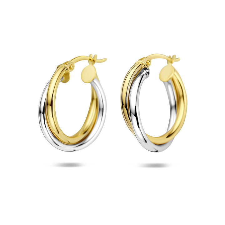 14k bicolor oorringen – geel- en witgoud
