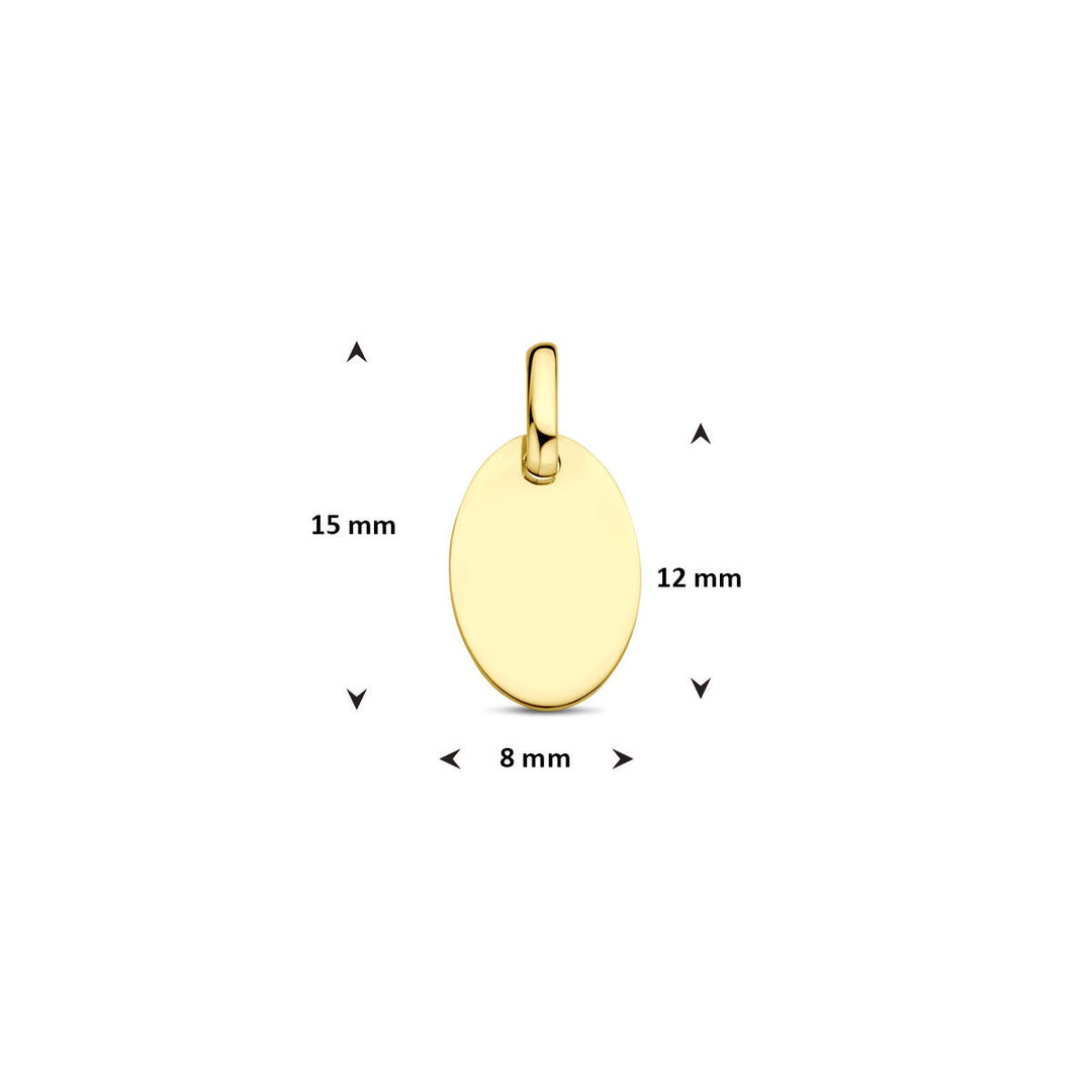 Gouden graveerhanger dames – 9k geelgoud, ovaal 15 mm