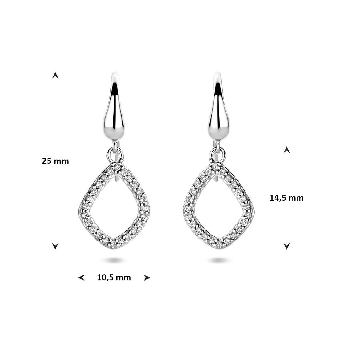 Zilveren oorhangers ruitvorm met zirkonia 25 mm