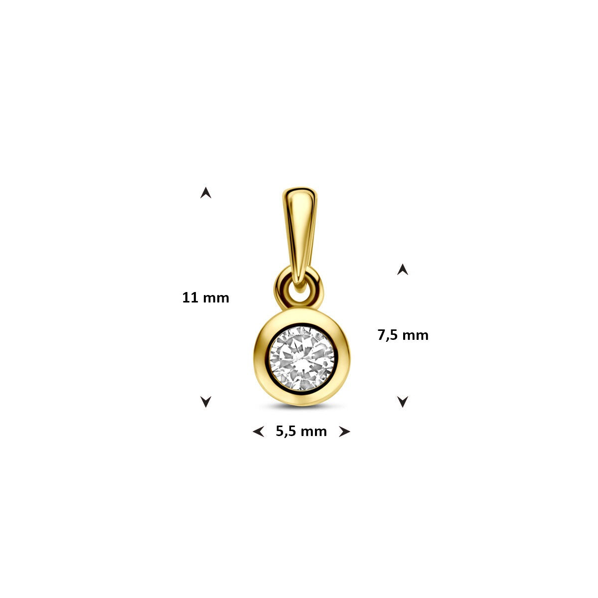 14k geelgouden hanger met zirkonia – 11 mm